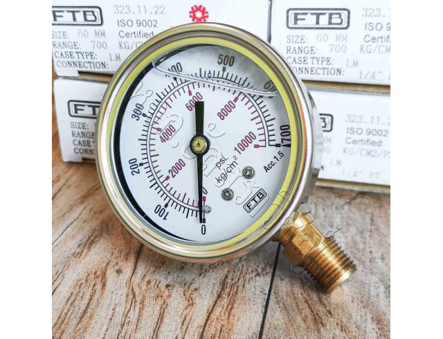 เกจวัดแรงดัน (Pressure Gauge) ขนาดหน้าปัด 2-1/2นิ้ว เกลียวขนาด1/4 วัดแรงดัน 0-700 kg/cm2